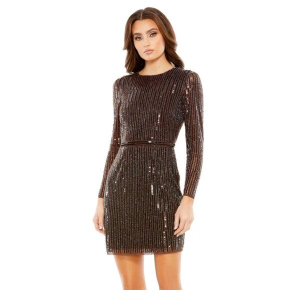 NWT Mac Duggal 93625 Long Sleeve Sequin Mini Dress - Picture 1 of 17